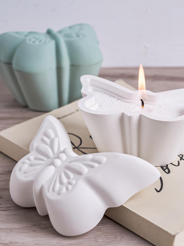 DIY Butterfly Candle Cup Silicone Mold with Lid Handmade Butterfly Jewelry Storage Jar Plaster Resin Ornament Molds Home Decor