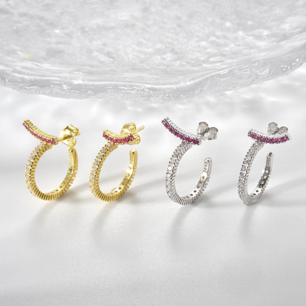 ANDYWEN 100% 925 Sterling Silber Gold Rock Punk Huggies Hoop Ohrring Rose Zirkon Kristall Edlen Schmuck