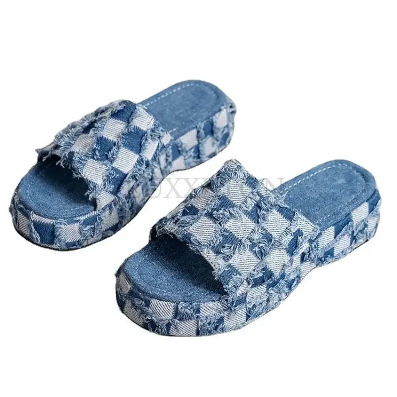 Denim Rome Thick Women Slipper Summer Platform Heels Casual Sport Beach Ladies Slides Fashion Dress Women Sandals Flip Flop