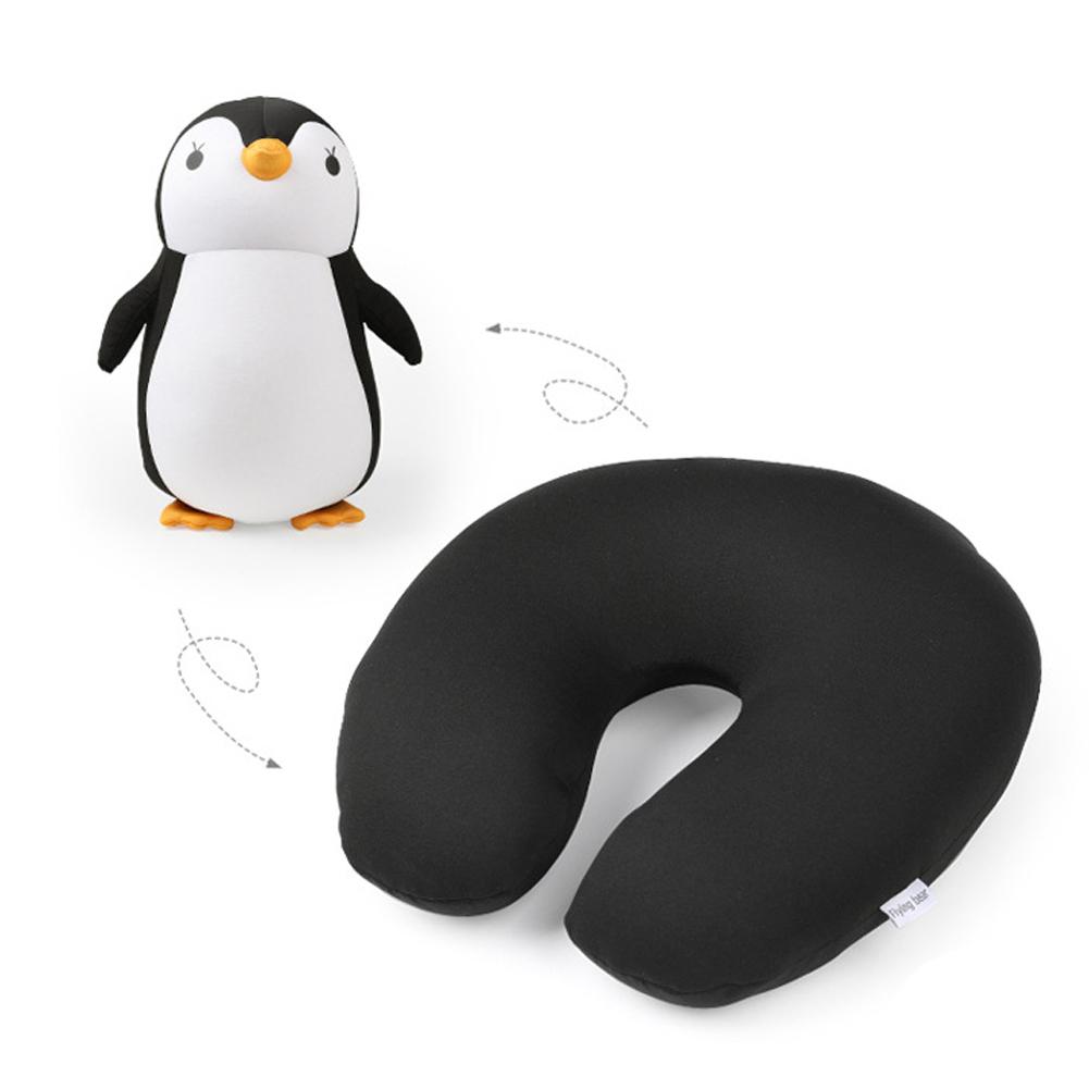 Perne de călătorie deformabile 2 în 1 în formă de U, adulți/copii, pinguini, pisici, pernă de călătorie în formă de animal, jucărie de pluș, pernă pentru gât