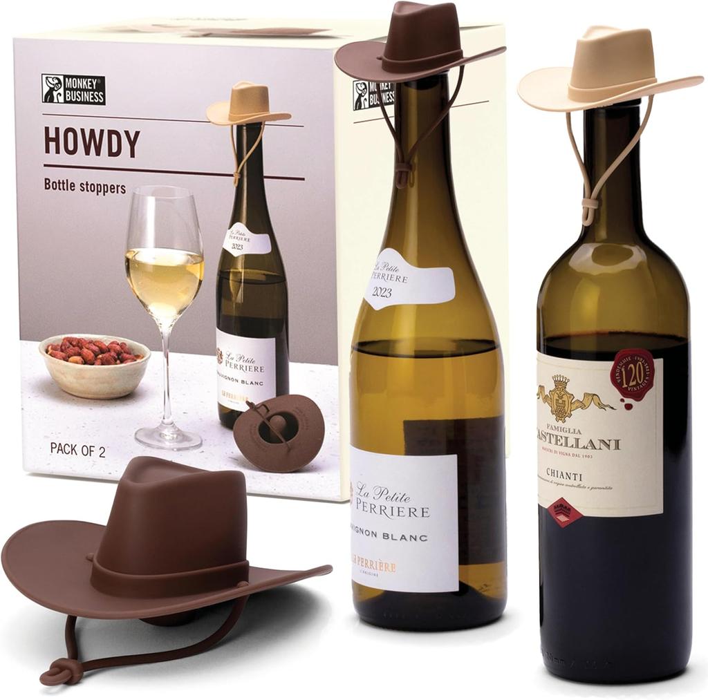 2-Pack Cowboy Hat Wine Stoppers – Fun Silicone Bottle Stoppers Keep Wine Fresh – Novelty Kitchen Gadgets & Cute Wine Accessories