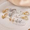 Bubble Heart & Colorful Zircon Butterfly Stainless Steel Hoop Earring for Women Gold Color Wedding Summer Vacation Jewelry Gift