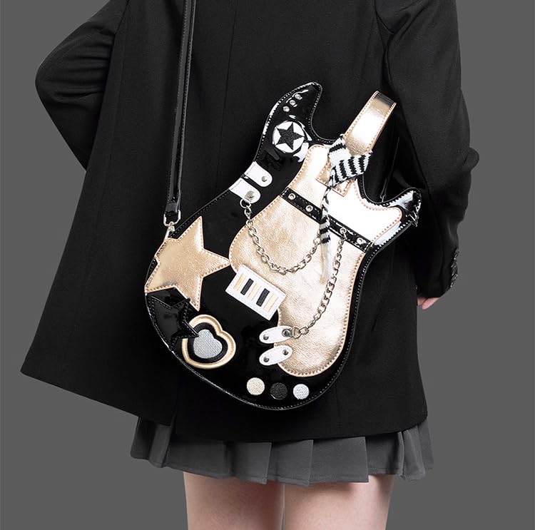HIATUS Shoulder Harajuku Moe Black Gold Guitar-Shaped 2-Way Bag, Backpack, Lolita, Punk, Fashion, Cosplay, Anime, Merchandise, [Used]