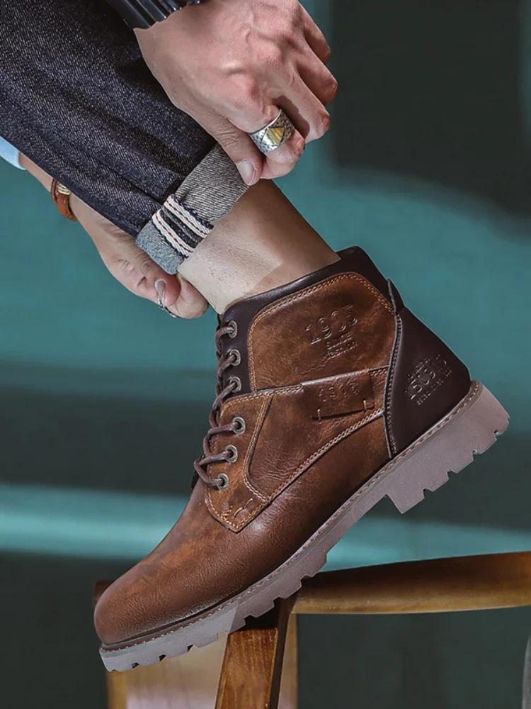 Italien Handgemachte Männer Stiefel Herbst Winter Männlichen Booties Outdoor Vintage Braun Stiefel Ankle Arbeitsstiefel Neue Beef Tendon Bottom Bottines