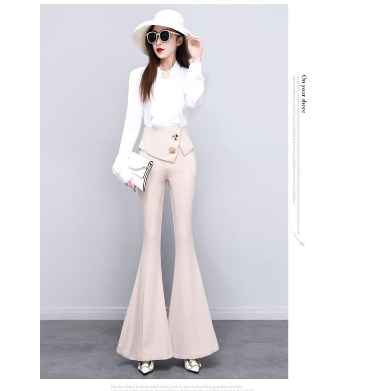 Harajuku Summer OL Office High Waist Women's Wide Leg Capris Long Pants for Women Skinny Flare Pants Woman Trousers Black