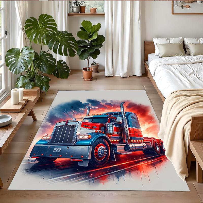Anti‑Slip Crystal Velvet Floor Rug, Kenworth Trucks Design Carpet for Indoor Living Bedroom Home Decoration