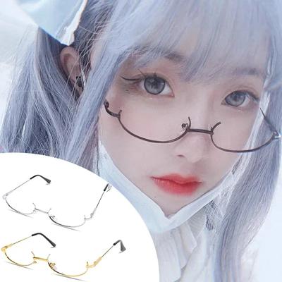 Vintage Brille Metallrahmen Halbrahmen ohne Gläser Mädchen Schick Cosplay Party Deko Brille Y2K Metall Fotografie Brille