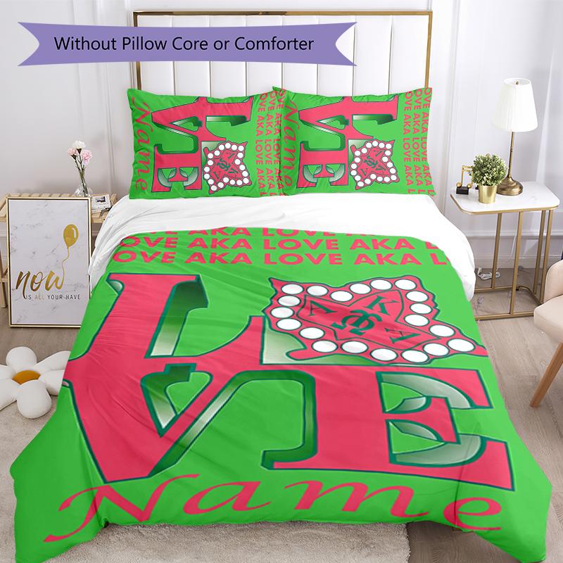 3pcs Custom Name Alpha Kappa Alpha logo Bedding Set Duvet Cover Closure Includes 1 Duvet Cover & 2 Pillowcases for All Seasons Bedroom Decor