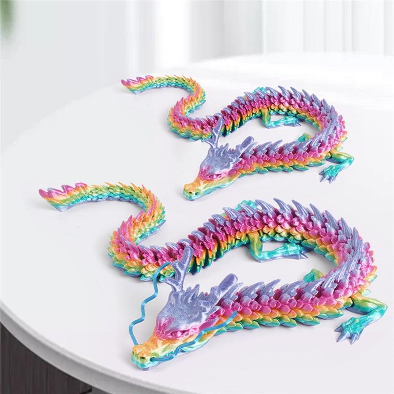 2Pcs 3D Printed Full Articulated Dragon Model Colored Desktop Dragon Ornament Conjoined Dragon Ornaments Gift for Friend