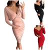 Women's Color Long Sleeve V-Neck Zipper Sexy Dress Waist Tight Dress