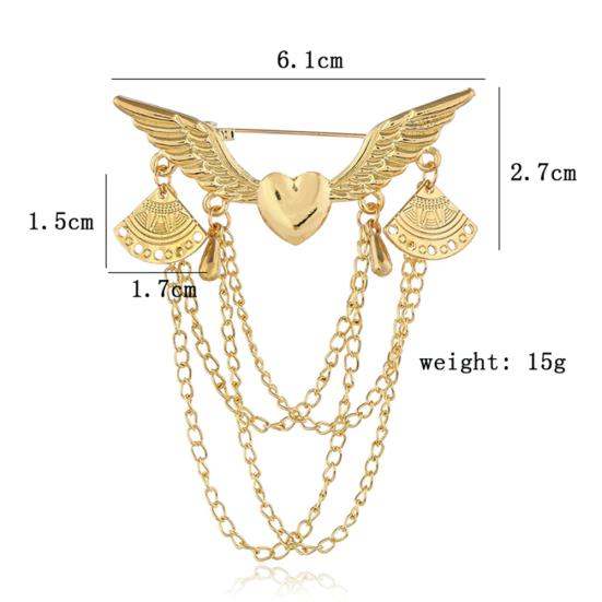 Retro Angel Wing Heart Shirt Suit Collar Tip Lapel Brooch Pin with Chain Tassel