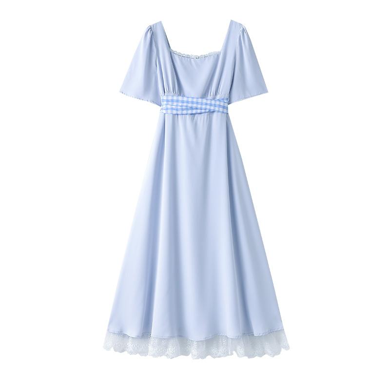A New Summer Style Plus-size Women's Dress with A French Style, A Cinched Waist Design and A Square Neck