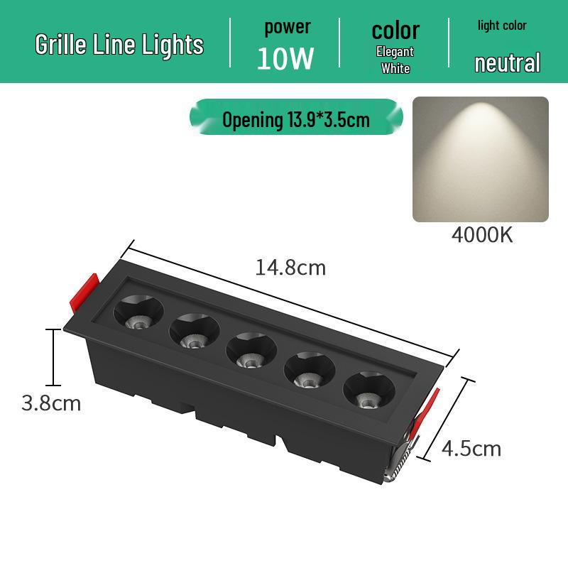 Embedded LED Linear Grille Light: Anti-Glare Rectangular Lamp for Living Room