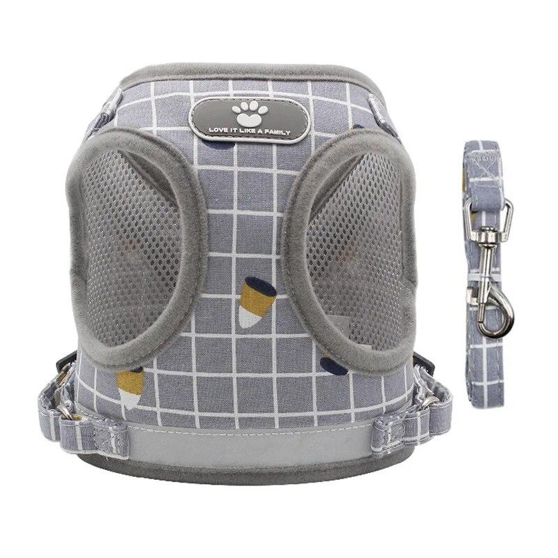Reflective Breathable Mesh Small Dog Harness with Leash Pug Chihuahua French Bulldog Arnes Perro Puppy Cat Vest Harness Collar
