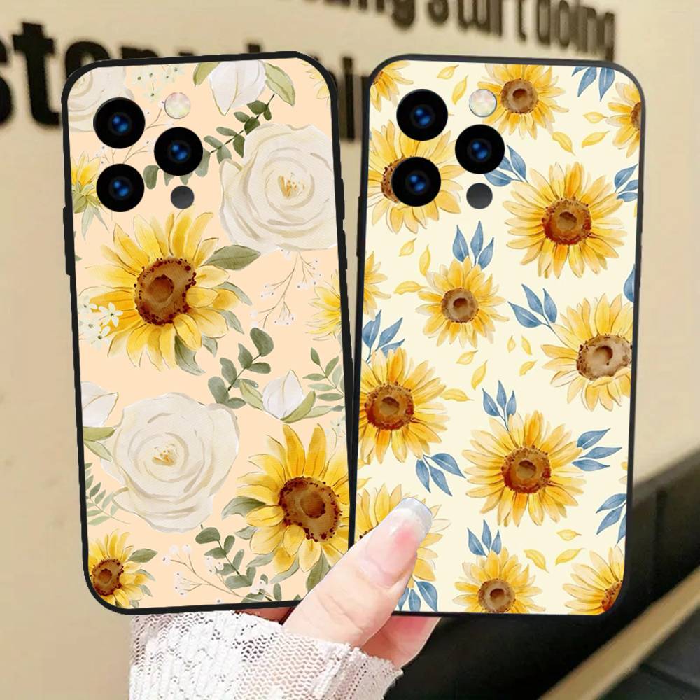 Sunflower Flower Sea Phone Case For IPhone 17 Air 16 15 14 13 Pro Max 11 12 Black Silicone Cover