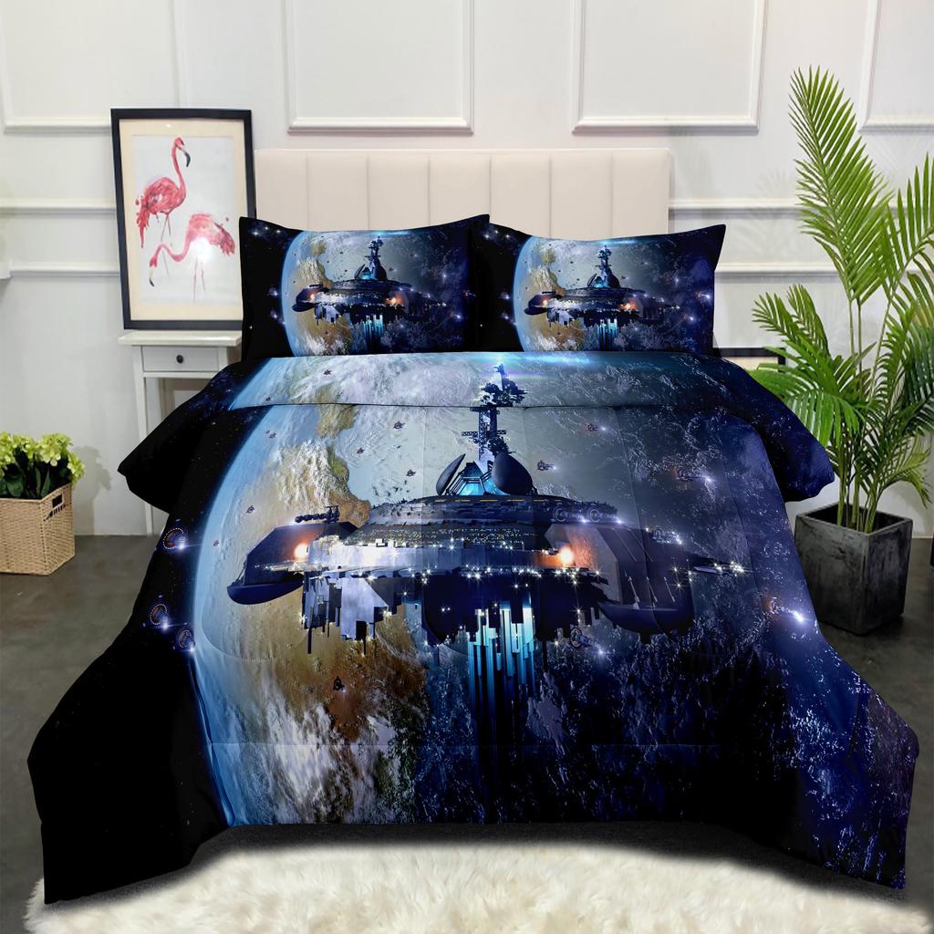 Planet Galaxy Fat Quilt Bedding Starry Sky Home Textiles Printing Quilt Three-piece Quilt Cover Set