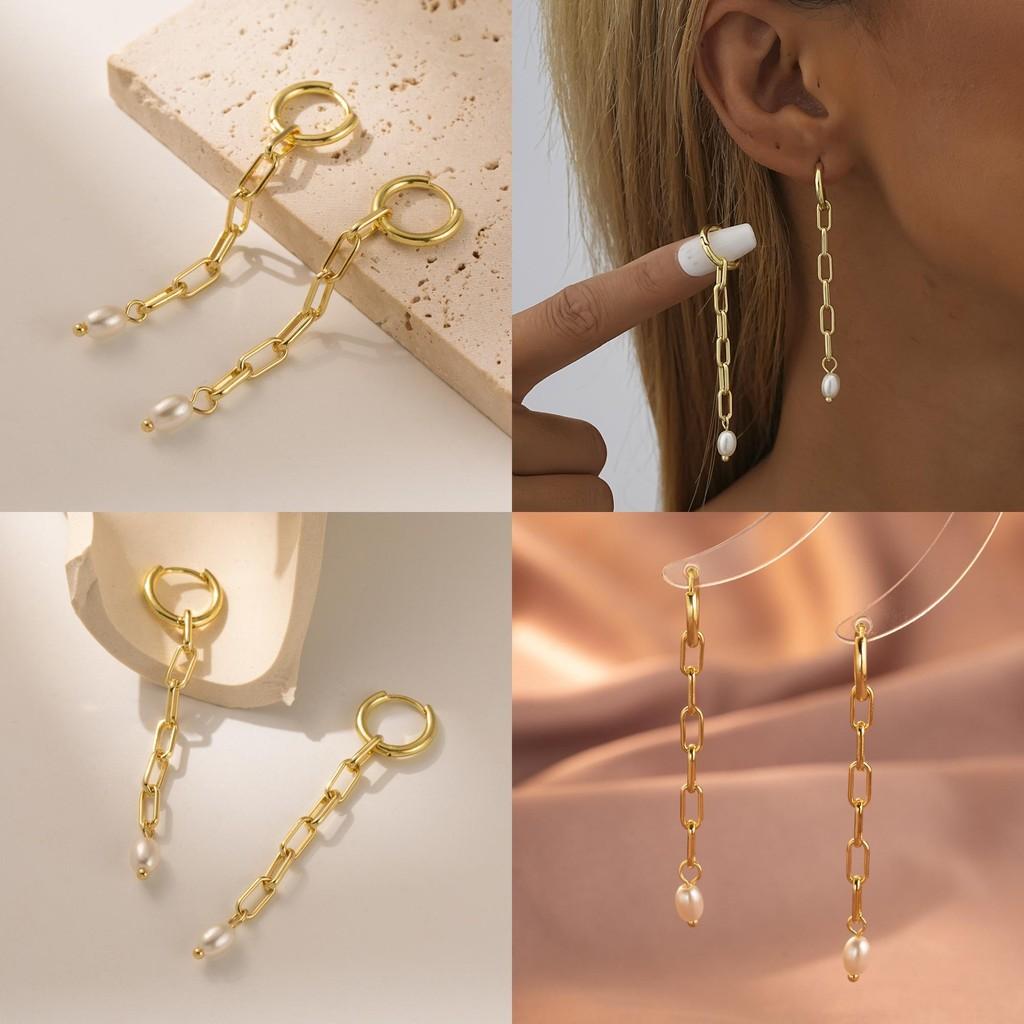 Versatile Geometric Gold Plated Copper Earrings With Faux Pearl For Casual To Formal