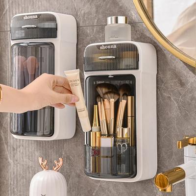 An der Wand montierte, drehbare Aufbewahrungsbox, multifunktionaler Kosmetik-Organizer für Make-up-Pinsel, Lippenstift, Bad, staubdichtes Lagerregal