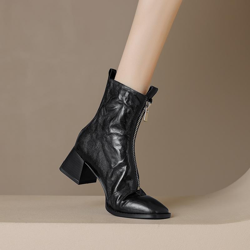 Fashion 2025 Winter Women Shoes Genuine Leather Women Boots Mid-calf Modern Boots Women Solid High Heel Boots Ladies Shoes