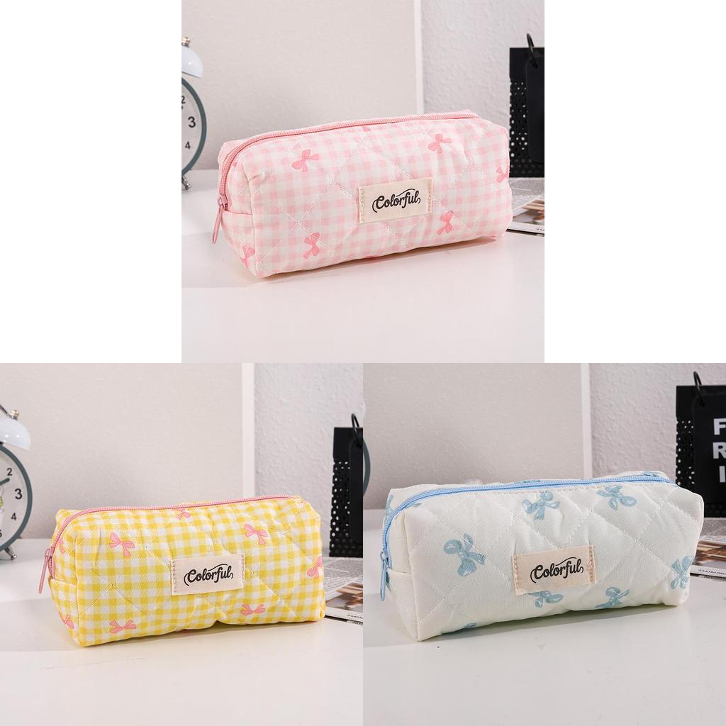 Cotton Bow Makeup Bag Pen Case For Girls With Large Capacity And Cute Storage
