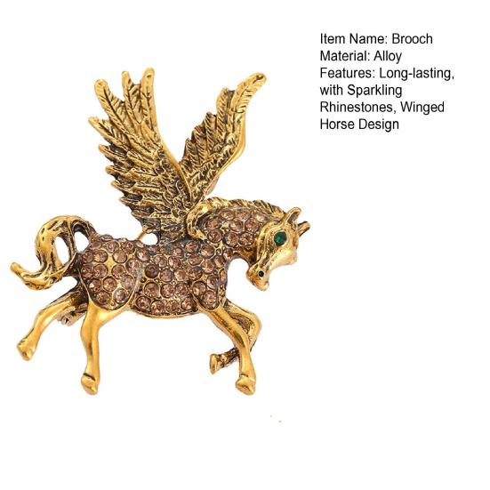 Flying Horse Brooch Rhinestone Winged Horse Lapel Pin Sparkling Retro Horse Brooch Pin Outfit Accessory for Sweaters Hats Coats