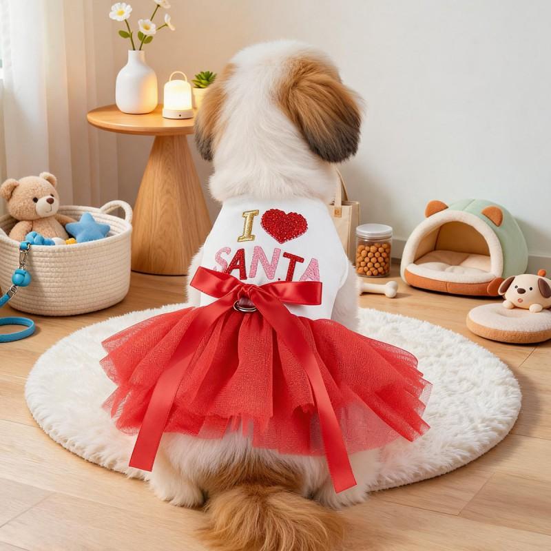 PETCIRCLE Pet Dress Cute Princess Style Santa Skirt Dogs Cats