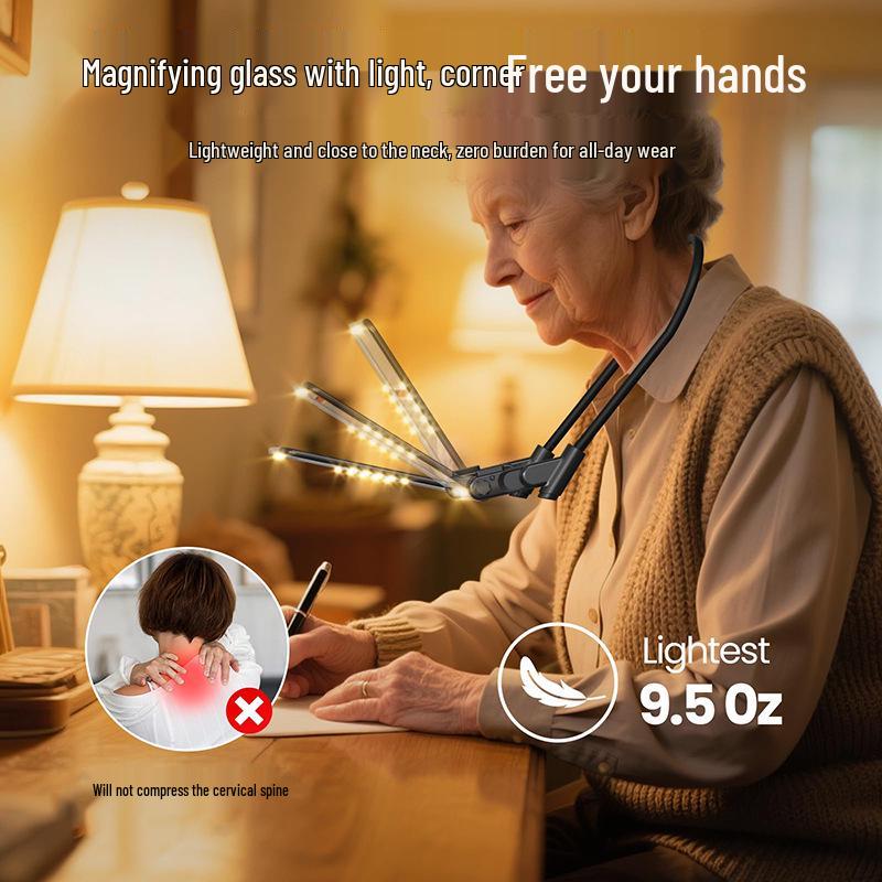 LED Rechargeable Magnifying Glass with HD Large Lens and Three-Color Light for Elderly Reading and Weaving - Portable Lamp