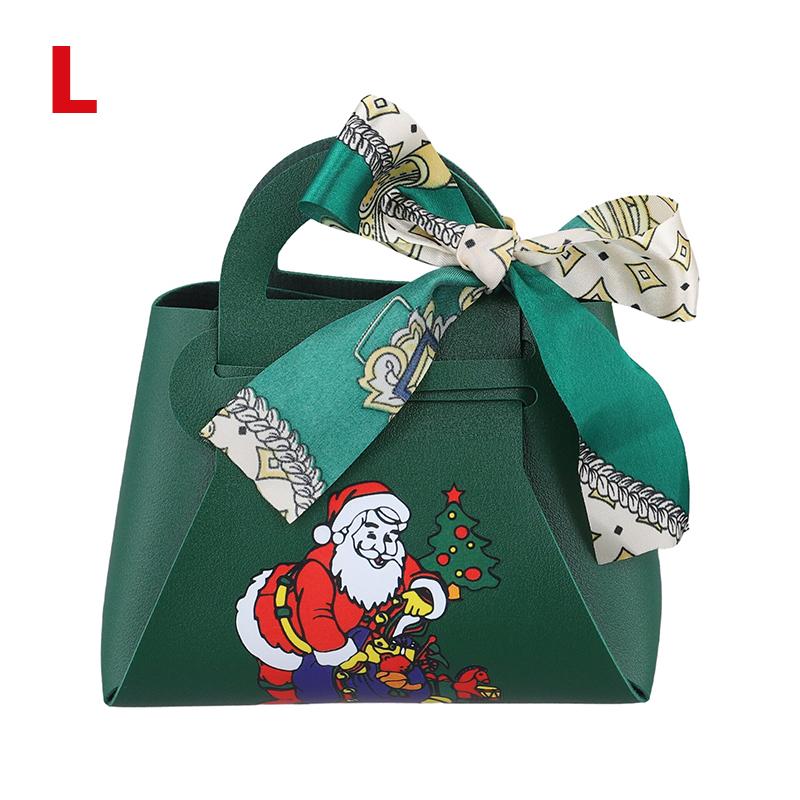 1PC Xmas Party Decor Hand Gift Bag Christmas Candy Boxes Santa Claus Print PU Leather Candy Box
