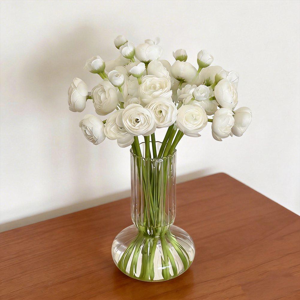 Ranunculus Faux Flower Set 24 Pcs Artificial Silk-Like Blooms for Vase Arrangements Home Decor Wedding Centerpieces and Styling
