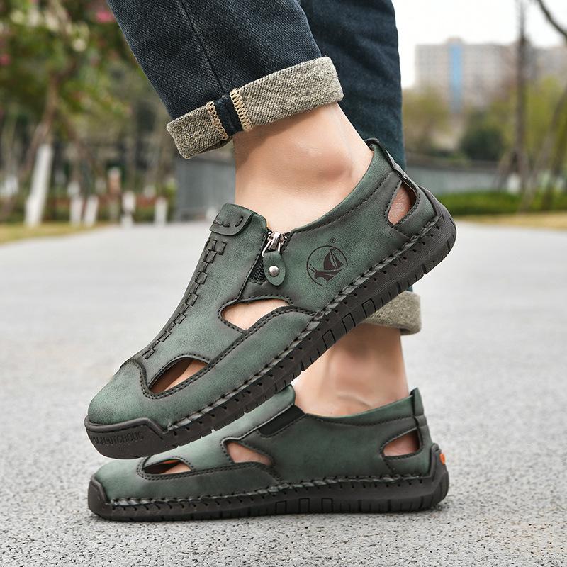 Summer Men's Leather Flat Sandals Luxury Retro Men's Casual Shoes Outdoor Hiking Wading Sandal Shoes for Men Sandalias De Hombre