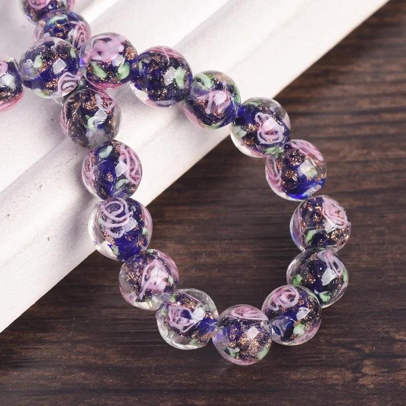 

10 шт. Круглые 8 мм Золотая фольга Цветок Ручной работы Лэмпворк Стекло Свободные Бусины Для Изготовления Ювелирных Изделий Аксессуары DIY Браслет Фурнитура 8mm-10pcs