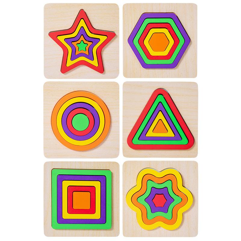 

Деревянные Геометрические Цветные Пазлы 3D Фигуры Познавательная Доска Пазл Монтессори Развивающая Игрушка для Малышей Изучение Цвета Формы разноцветный