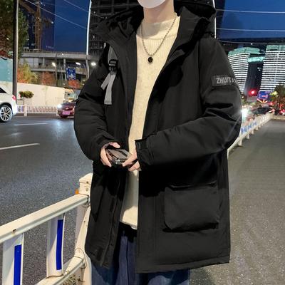 Down Jacket Men's New Versatile Thickened Medium and Long Men's Winter Coat Trendy Brand Hooded Men's Clothing