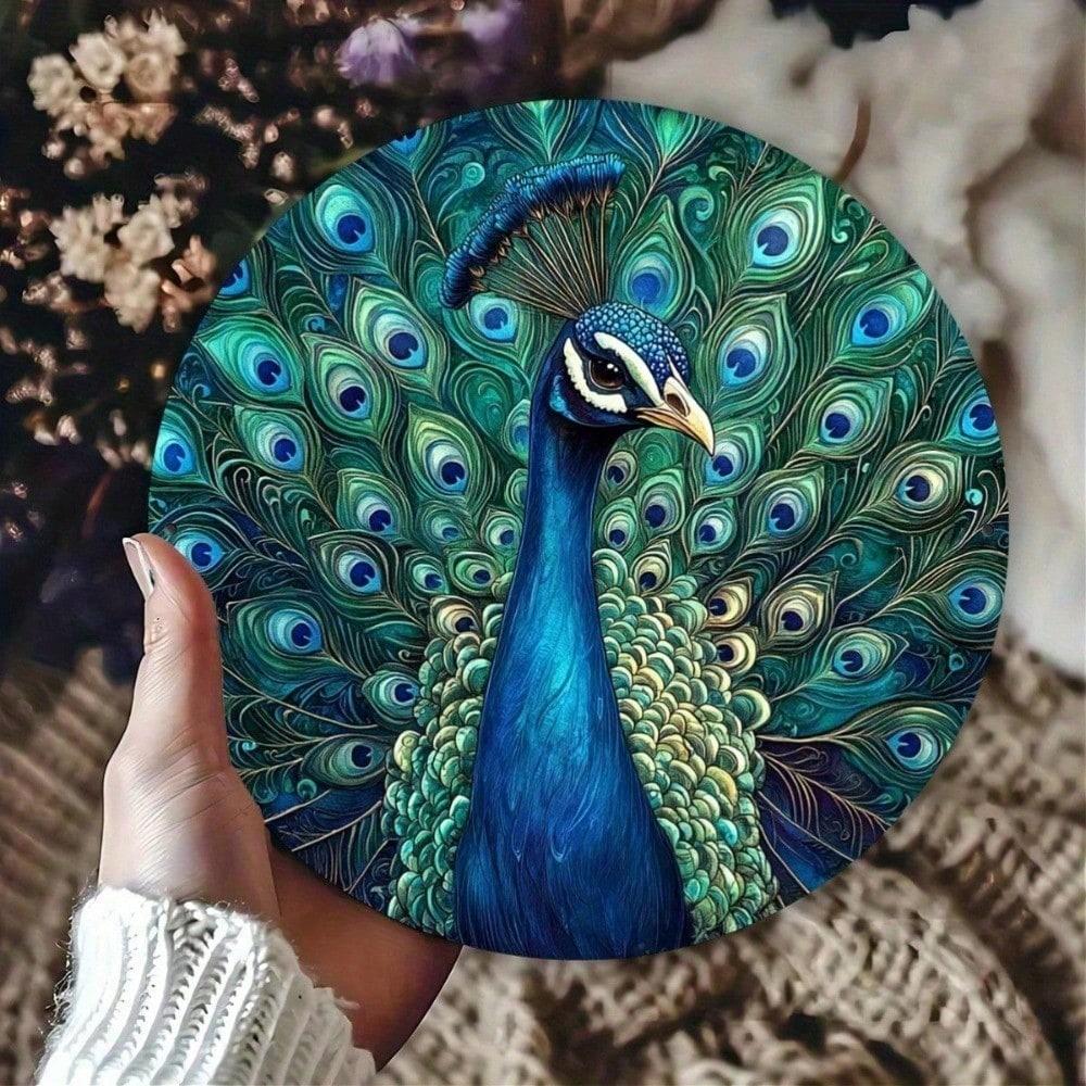 Retro Peacock Metal Sign 8x8 Round Vintage Wall Decor for Home Kitchen Garden