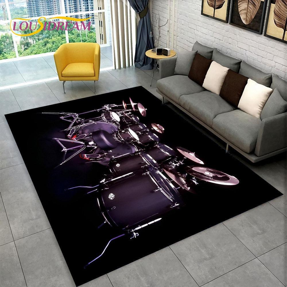 3D Drum Kit Music Instruments Area Large Carpet Rug for Home Living Room Bedroom Doormat DecorArea Rug Carpet Non-slip Floor Mat