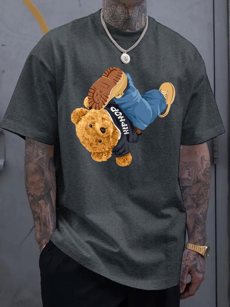 Street Dance Teddy Bear Graphic Printed Short-sleeved Luxury Cotton T-shirt Summer Unisex Men's and Women's Casual Loose Fashion