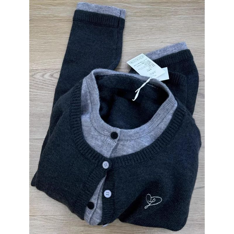 

Gray Series Fake Two-Piece Knitting Sweater Outwear Female 2025 Spring & Fall New Arrival Dark Gray Fancy Patchwork Top Dark gray 2XL