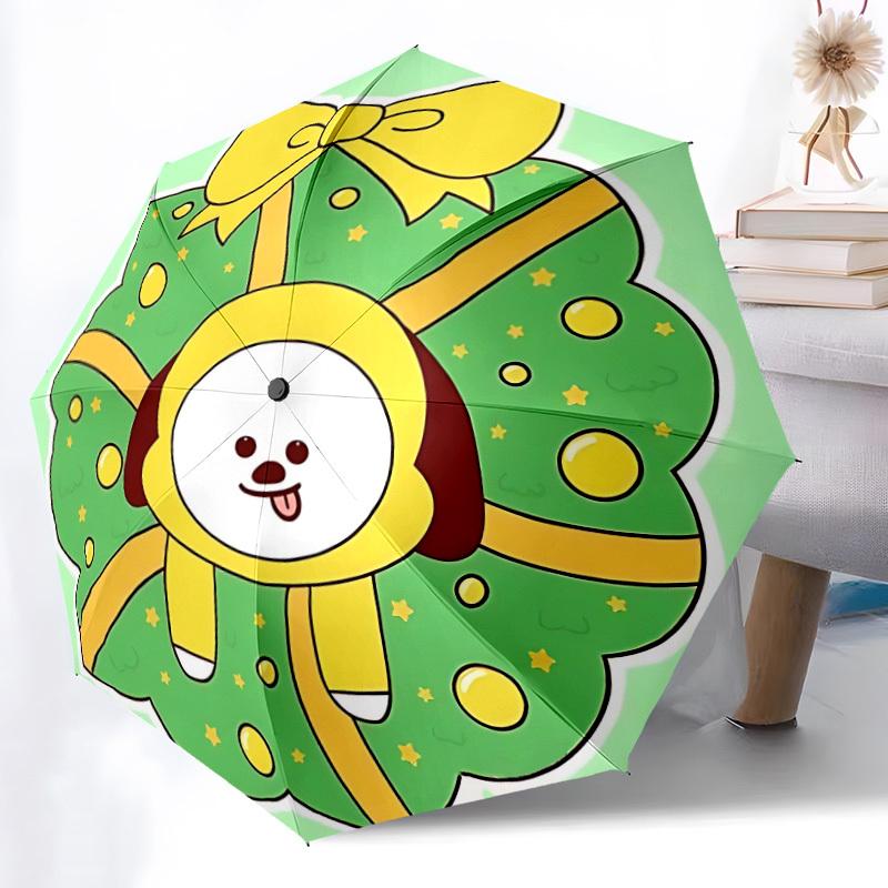 1pc BT21 Christmas wreath Automatic Open/close Umbrella, Portable Travel Umbrella, Everyday Use - Outdoor Accessory, Artistic Pattern, Compact Design,