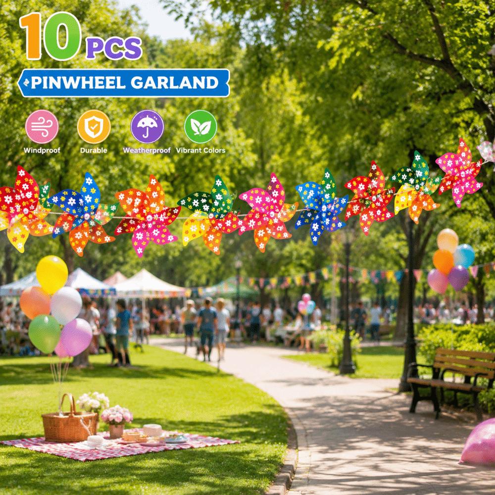 3D Flower Colorful Windmill String Mounted Bird Repeller Spinning Outdoor Pinwheel  Garden Yard