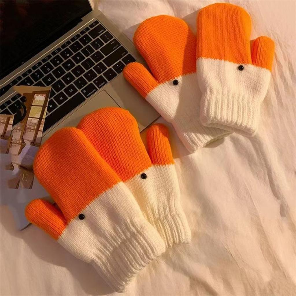 Goose Shaped Knitted Mittens 1 Pair Winter Warm Fleece Lined Thickened Novelty Animal Gloves for Adults Couples