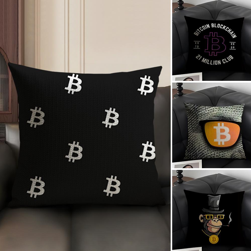 Bitcoin Cryptocurrency Btc Cushion Cover Natural Linen Organic Fabric DoubleSided Printing Sofa Home Decor Breathable
