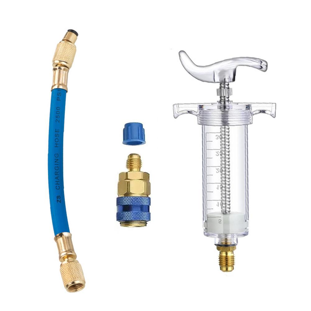 

Автомобильный 30 мл 1 унция Инжектор масла/красителя для кондиционера с быстроразъемным адаптером низкого давления 1/4 Автомобильный инжектор масла Шприц для инъекций белый