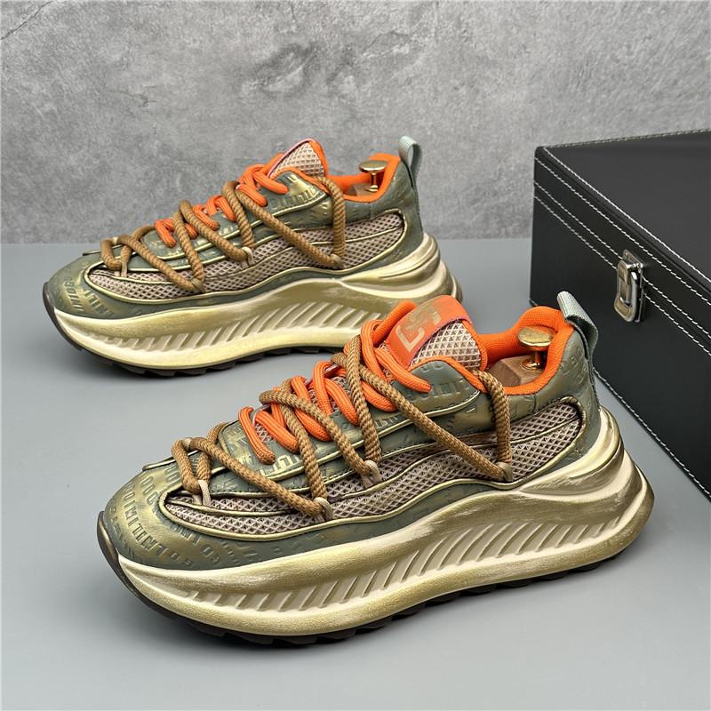 

Мужские дизайнерские кроссовки Chunky Sneaker, модные повседневные туфли из натуральной кожи с верхом из воловьей кожи, с увеличенной высотой платформы 38 зелёный