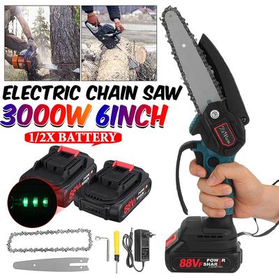 Mini 3000W Rechargeable Cordless Electric Saw Portable Woodworking Chainsaw Chain Saw Pruning Saw Cutting Tool With 1/2 Battery