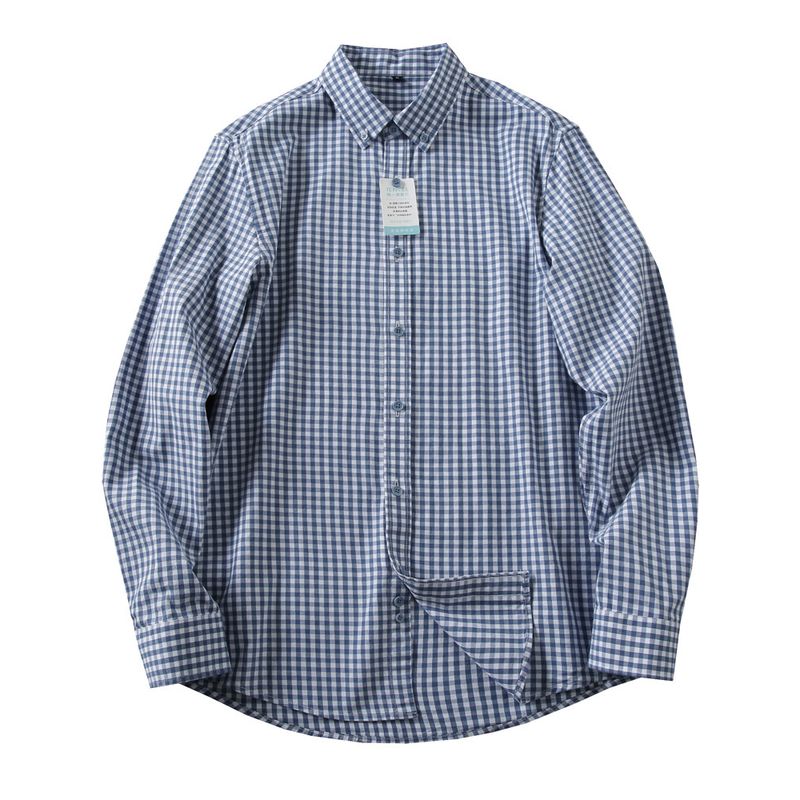 Japan fashion Order 80S Lyocell/Long-staple Cotton Foreign Trade Tail Goods Men Lapel Plaid Long sleeve Shirts Top Spring