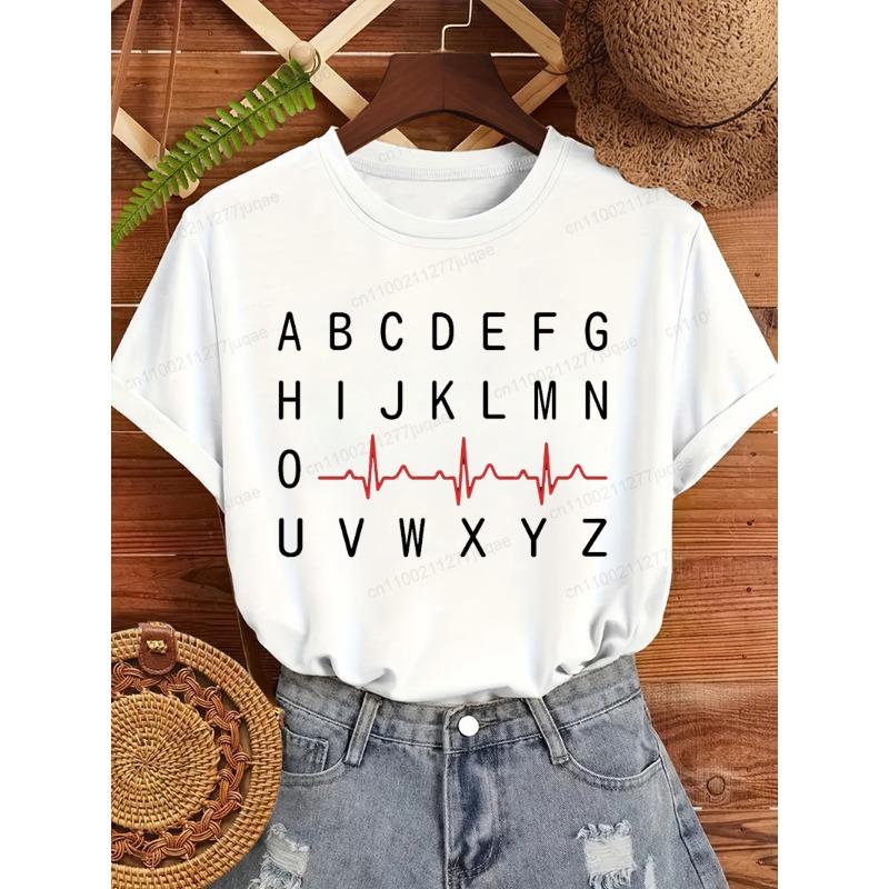 

Nurse Alphabet Heartbeat Tee Shirt Unisex Graphic T Shirt Soft Short Sleeve T-Shirts Nurse Life Casual Tops Hip Hop Streetwear XL