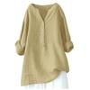 European American Loose Solid Color Stand Collar Button Long Sleeve Cotton Linen Top