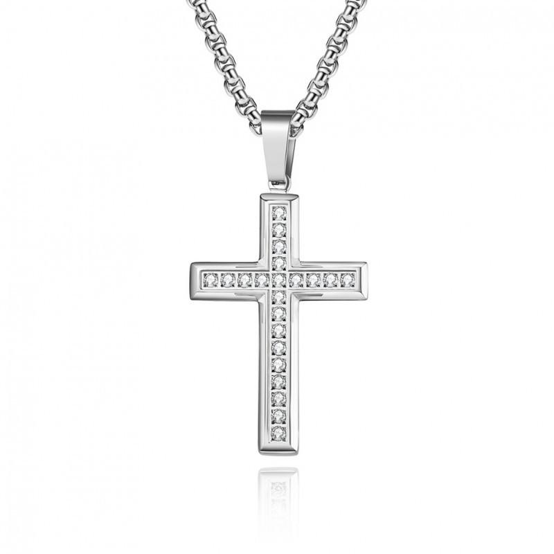 European American Popular Jewelry Titanium Steel Inlaid Zircon Full Diamond Cross Necklace Niche Design Light Luxury High-end Pendant