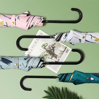 Creative Long-handled Umbrella Parasol Leather Small Curved Handle Straight Umbrella Cute Weather and Rain Umbrella