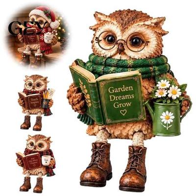 Vintage Style Owl Gift for Librarians Book Lover Shelf Sitter Figurine, Resin Reading Statue Charming Nook Desktop Decor with Glasses Book, Whimsical